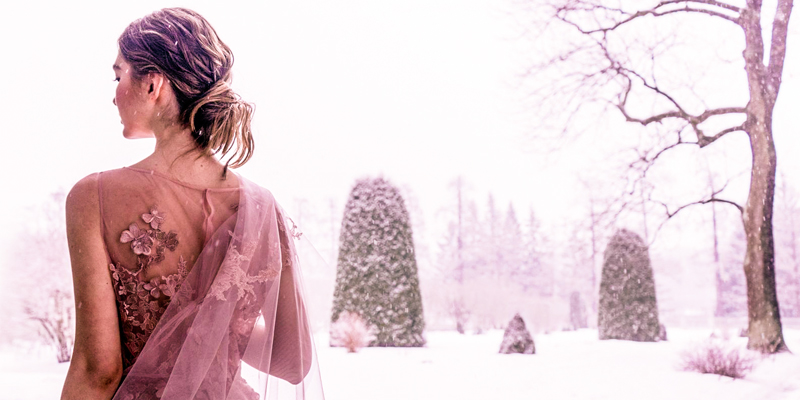 невеста, пудровое платье, снег