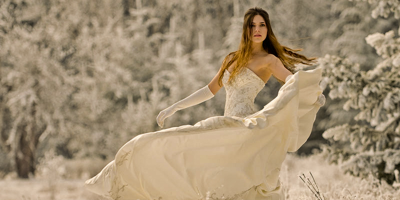 свадебное платье, невеста, зима