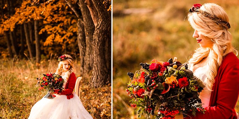 невеста, ободок из цветов и листьев