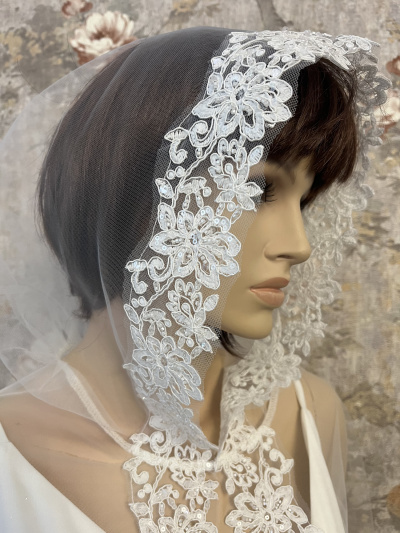 BV-01 Накидка-платок для церкви, расшитое кружево