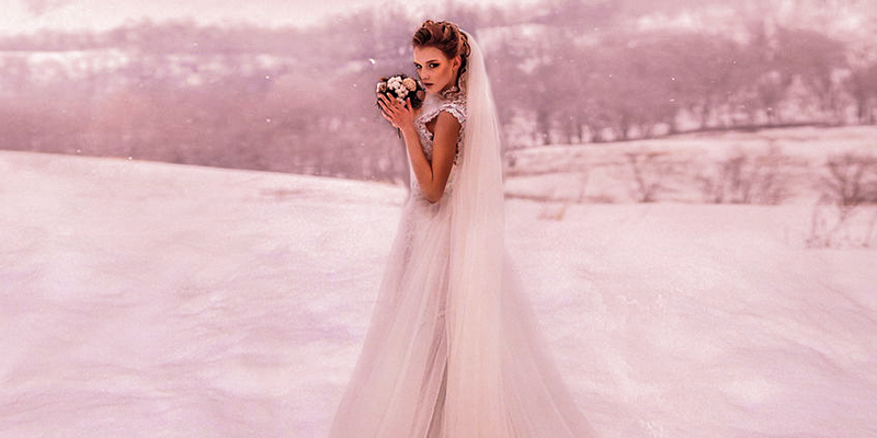 невеста, зима, свадебное платье, природа